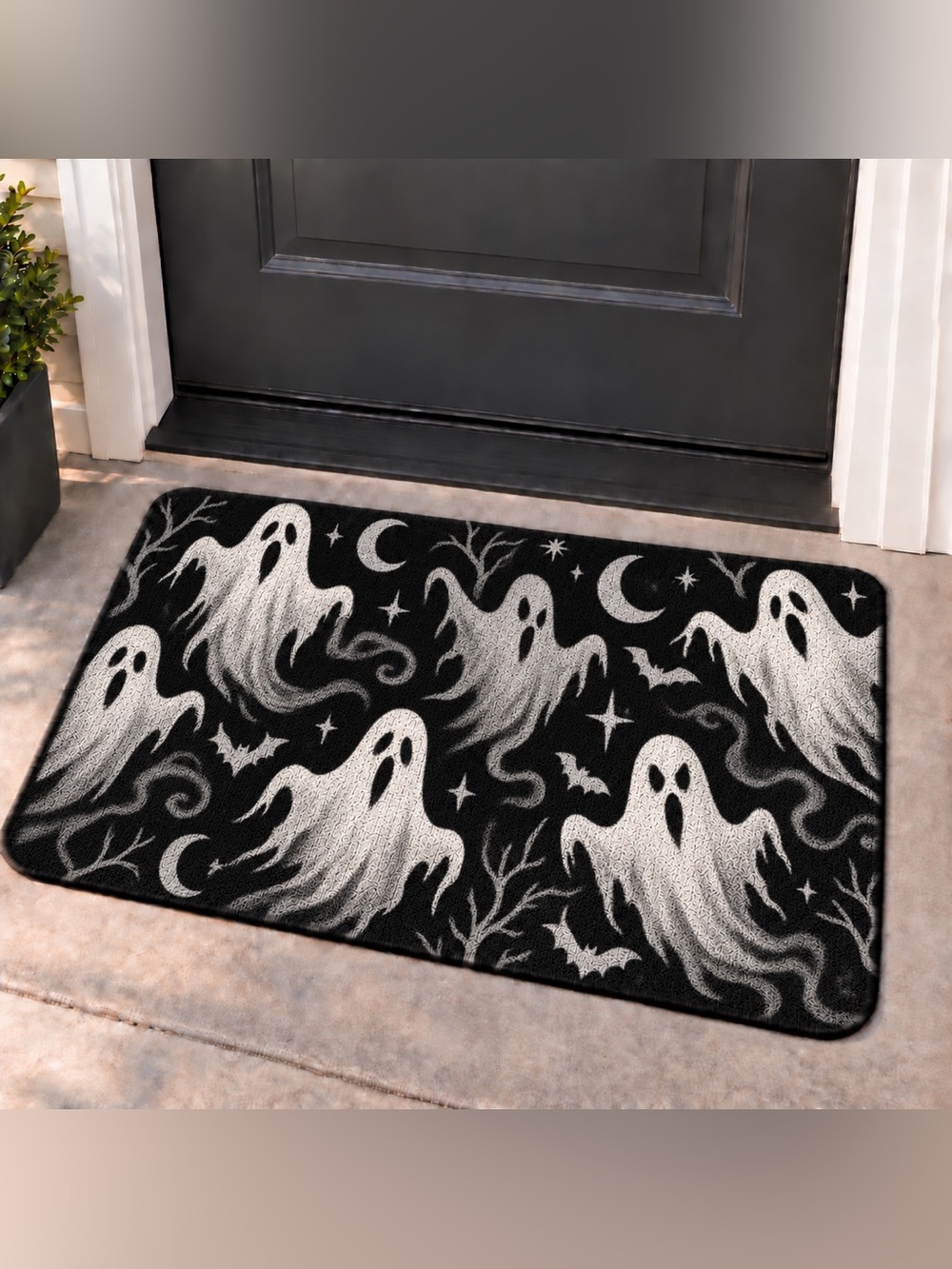 Black & White Ghost Halloween Door Mat - (indoor/outdoor) Home Accents